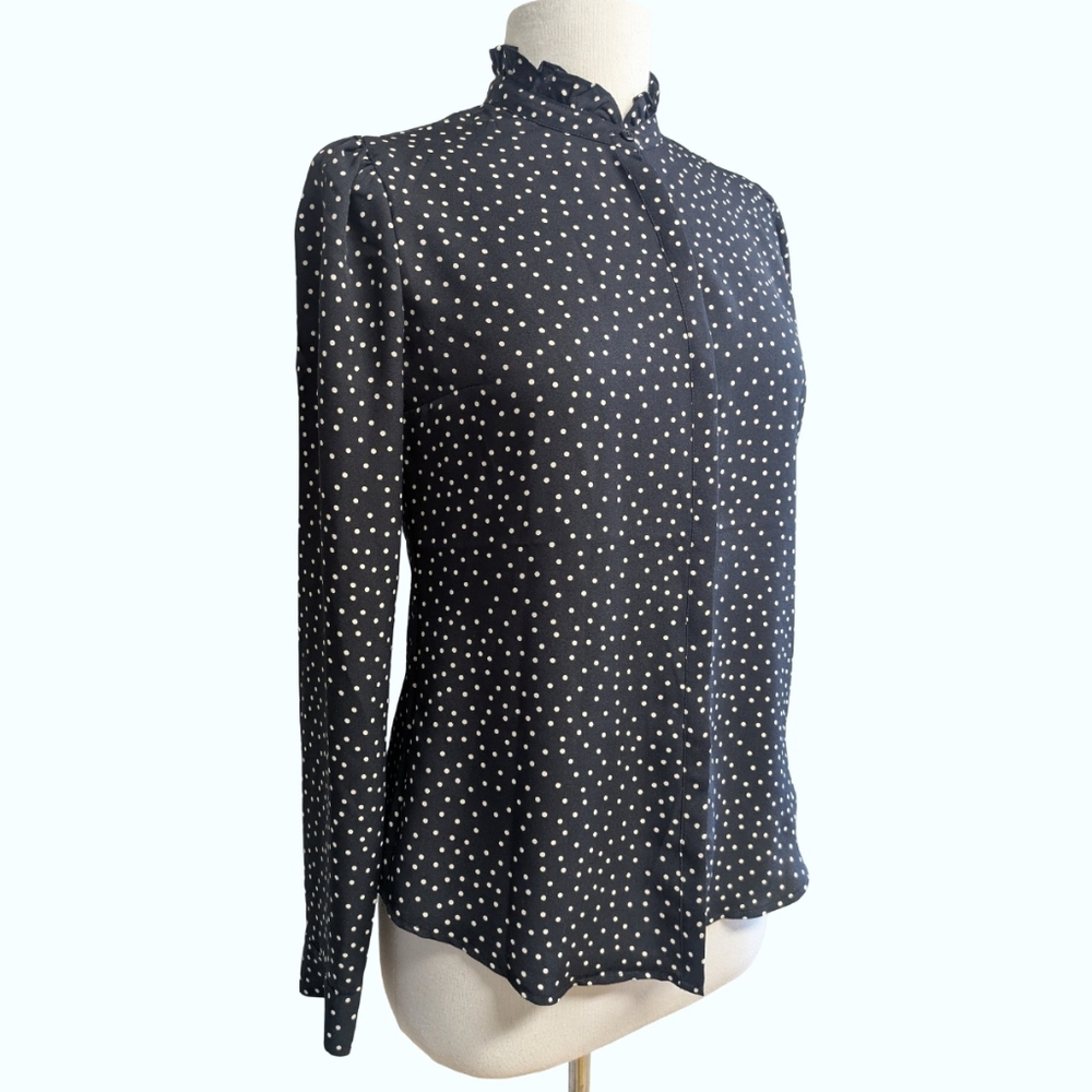 Express Black Polka Dot Ruffle Neck Blouse